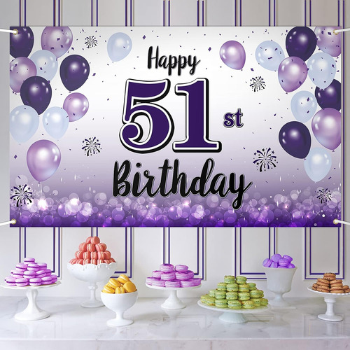Cartel Grande Morado De Feliz Cumpleaños 51  Saludos A Los 