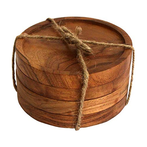 Posavasos De Madera Natural De Acacia Bebidas, Juego 