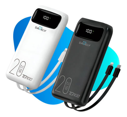 Carregador Portátil De Celular Power Bank Turbo 22.5w 20.000mah Com Display Cor Branco Eletromex