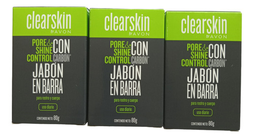 Avon Clearskin Set Jabón En Barra Con Carbón Activado 80g3pz