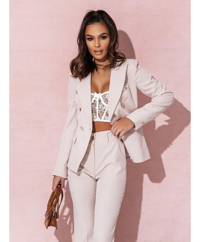 Blazer Para Mujer Slim Fit De Oficina Con Solapa Y Botones