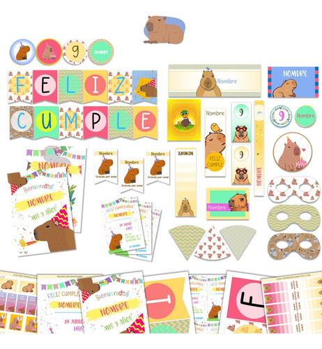 Kit Imprimible Cumple + Candy Editable - Carpincho