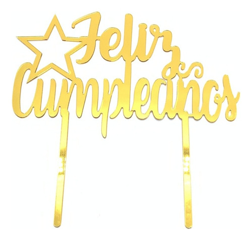 Topper Acrilico Para Torta Feliz Cumpleaños Estrella 