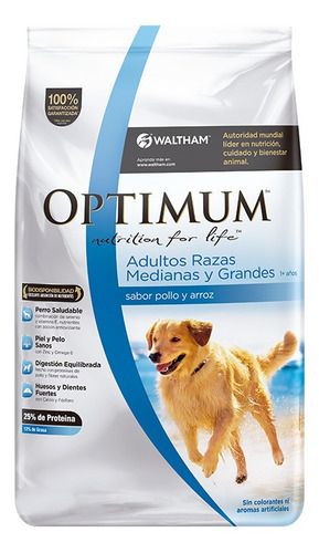 Alimento Optimum Nutrition for life para perro adulto de raza mediana y grande sabor pollo y arroz en bolsa de 15 kg