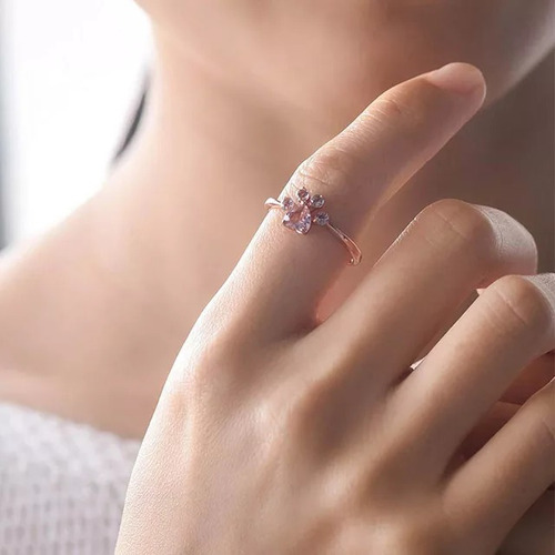 Imagen 4 de 4 de Anillo Pata De Gato Ajustable Plata 925 Baño Oro Rosa Gatito