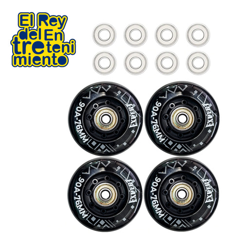 Imagen 3 de 3 de Set Ruedas Silicona Patín Rollers 76mm +8 Rulemanes - El Rey