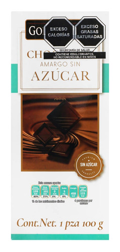 3 Pack Barra De Chocolate Amargo Sin Azucar Golden Hills 100