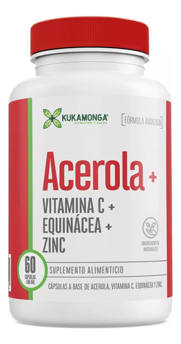 Acerola + Vitamina C + Equinacea + Zinc, 60 Cáps Kukamonga Sabor Sin Sabor