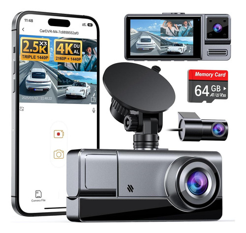 Cámara Dash Icesky M4 2.5k Triple Canales Wifi 6 64gb