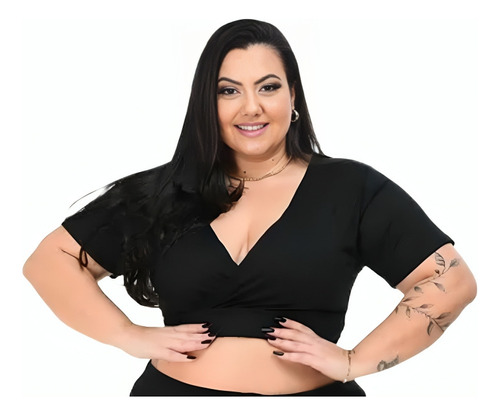 Blusa Top Cropped Cruzado Transpassado Moda Plus Size