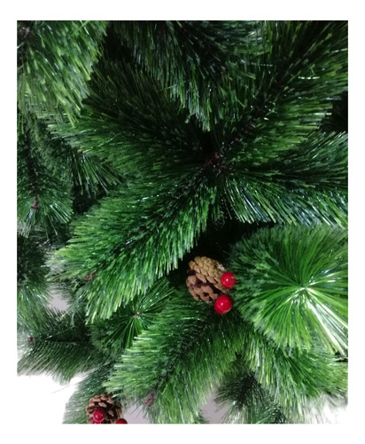 Arbol Navideño Tipo Aguja Color Verde 180cm Con Pinos Rojos