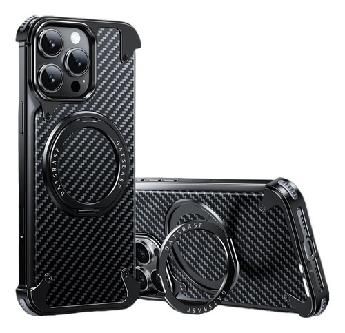 Capa De Fibra De Carbono Com Suporte Magnético Para iPhone