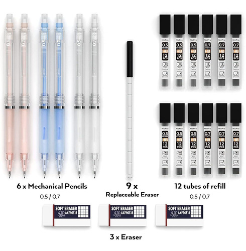 Nicpro 6 Pcs Pastel Mechanical Pencil 0.5  0.7 Mm With Case