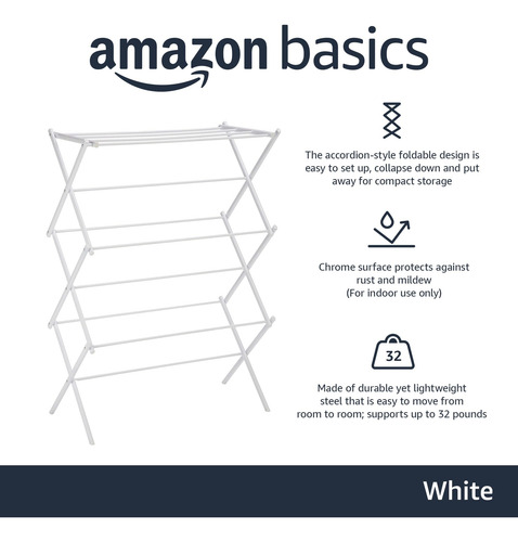 Estante Para Secar Ropa Amazon Basics, Plegable Y Portátil,