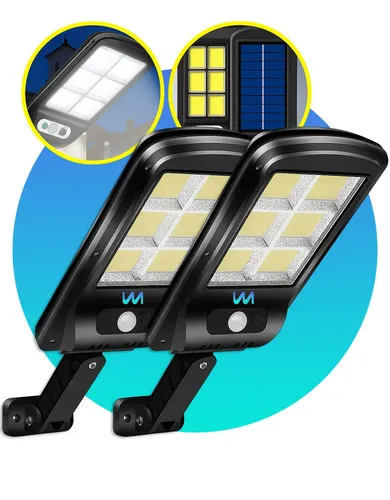 2x Luminária Refletor Carregamento Solar 100w Sensor De Presença ...