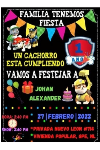 Invitación Digital Para Niños Paw Patrol