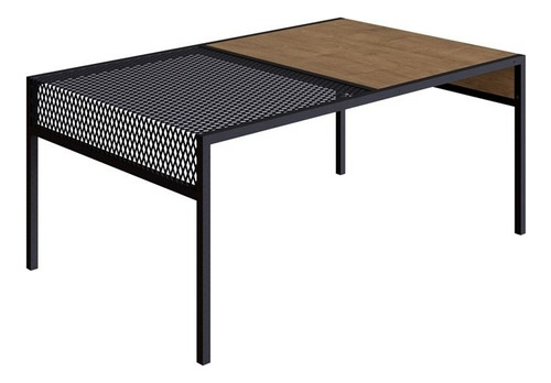 Mesa De Centro 80cm Est Aço York Vermont Artesano Cor Marrom E Preto