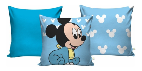 Imagem 3 de 9 de Kit Cortina Infantil Quarto Mickey Baby + 3 Capas Almofada