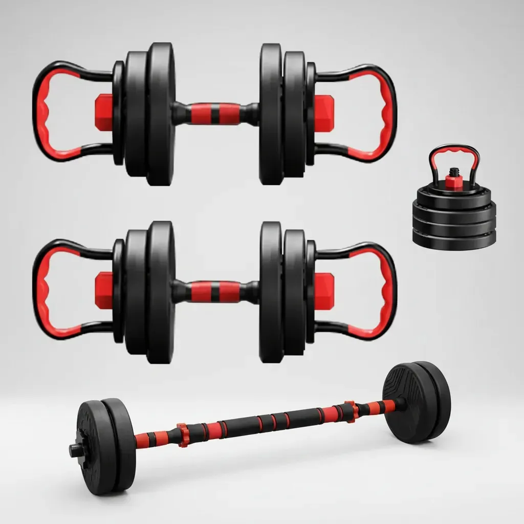 Kit Halteres 6 Em 1 Peso Musculação 15kg Ajustável Halter Preto-vermelho