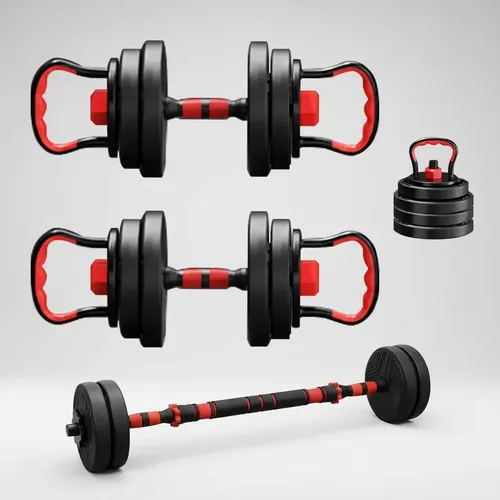 Kit Halteres 6 Em 1 Peso Musculação 15kg Ajustável Halter Preto-vermelho