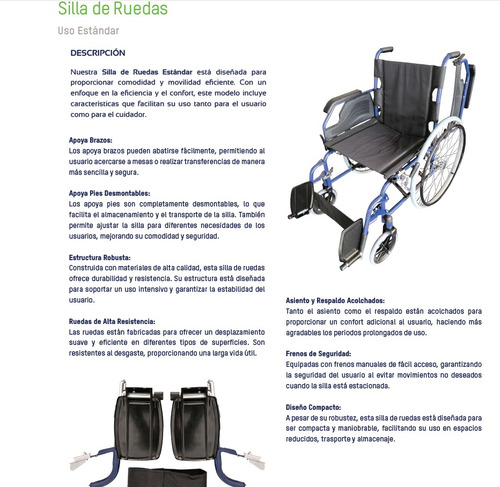Silla De Ruedas Plegable Con Brazos Abatibles