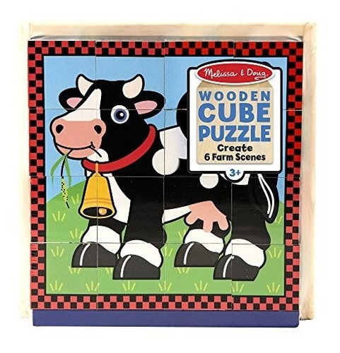 Melissa - Doug Farm Puzzle De Cubo De Madera Con Bandeja De