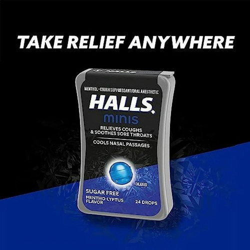 Halls Minis 24 Pastillas Menthol Sin Azucar Para La Tos