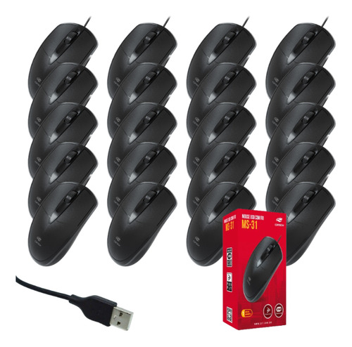 Kit 20 Mouses Usb C/ Fio C3tech Ms-31bk Atacado/revenda