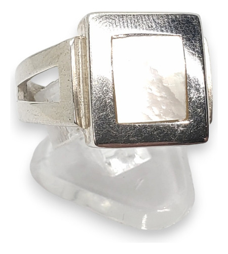 Anillo Plata Nacar Blanco Cuadrado