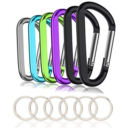 6pcs Black Carabiner Caribeaner Clip,3  Large Aluminum D Rin