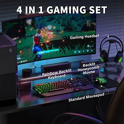 Aula Gaming Keyboard Mouse Headset And Mousepad Combo, Rainb