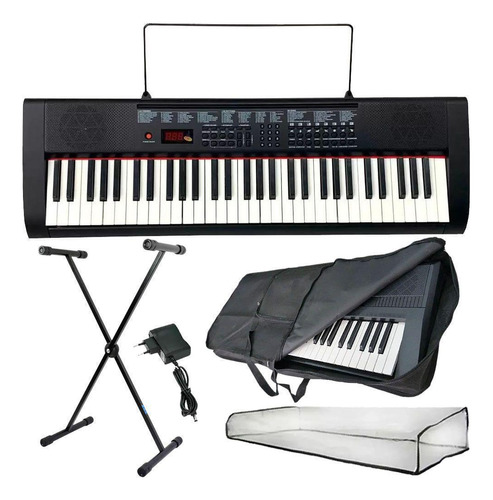 Kit Teclado Musical Queens 61 Teclas Semi Profissional Max