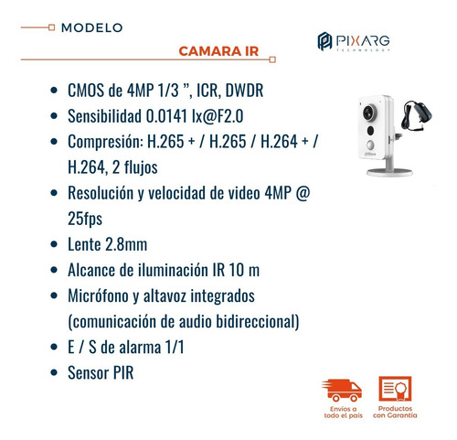 Imagen 2 de 7 de Camara Wifi Dahua 4mpx 2.8mm Ir10m Slot Sd H265 Audio Fuente