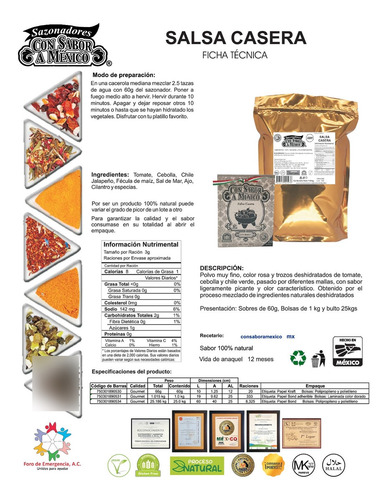 Salsa Casera Deshidratada En Trocitos De 60g, 100% Natural