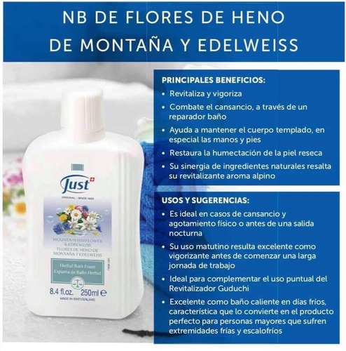Imagen 3 de 6 de Espuma De Baño Flores De Heno De Montaña Edelweiss Swissjust