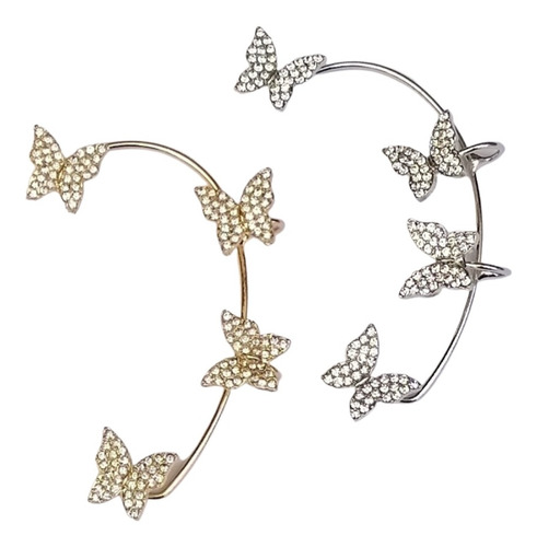 Imagen 2 de 8 de Arete Dorado O Plateado Ear Cuff Climber Mariposas Cristales
