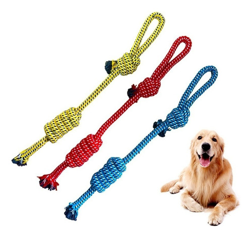 Brinquedo Corda Mordedor Pet Osso Para Cães Dental Bone Top Cor Amarelo Trança 43 Cm