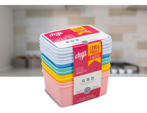 Kit 8 Potes Herméticos Dup Essencial 500ml Plástico Bpa Free