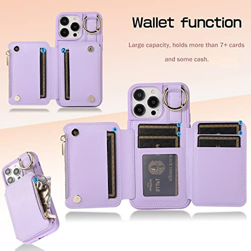 Funda Cartera Para iPhone 15 Pro Morado 6.1 PuLG Piel Sin-11