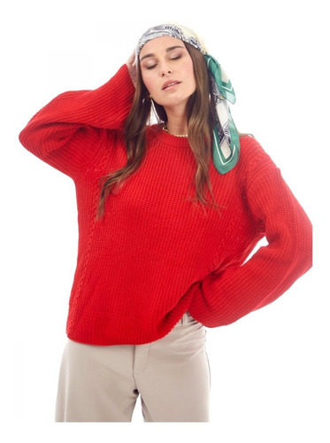 Sweater Mujer Hilo Acrilico Escote Redondo Manga Larga 