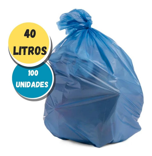 Saco De Lixo 40 Lt Litros Azul 100 Unidades