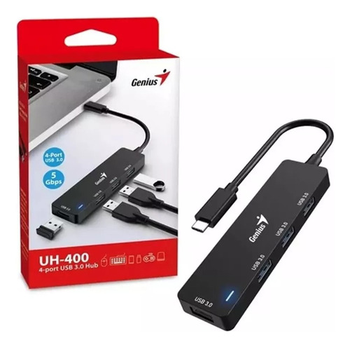 Hub Usb 3.0 Genius Uh-400 De 4 Puertos Color Negro