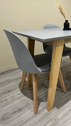 Juego Comedor Nórdico Mesa Escandinava 160 + 6 Sillas Vita Gris