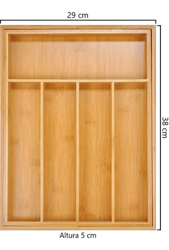 Imagen 5 de 10 de Porta Cubiertos Cubertero Organizador Extensible Bambu Cajon