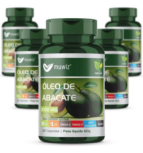 Óleo De Abacate 1000mg 60 Cápsula Muwiz Kit X5