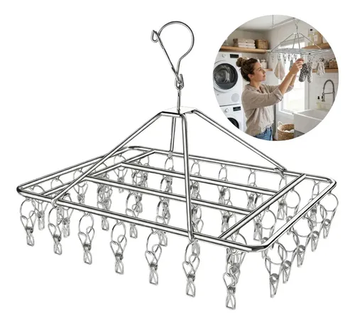 Varal Inox Suspenso 40 Prendedores Fixos Para Secagem Roupas