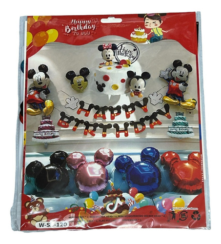 Globos Para Fiesta Kit Decoracion Feliz Cumpleaños Xv Años Color Rojo Happy Birthday Micky