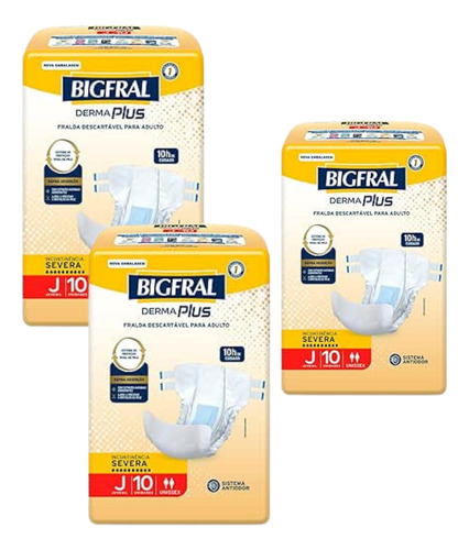Kit 3 Pct Fralda Bigfral Derma Plus Juv10 P9 M8 G7 Xg7 Sever