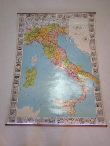 Antiguo Mapa De Italia Plastificado