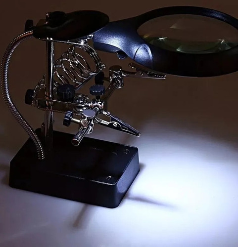 Imagen 3 de 8 de Lupa Escritorio Soporte Pinza Luz Led Tercera Mano Cautin/11